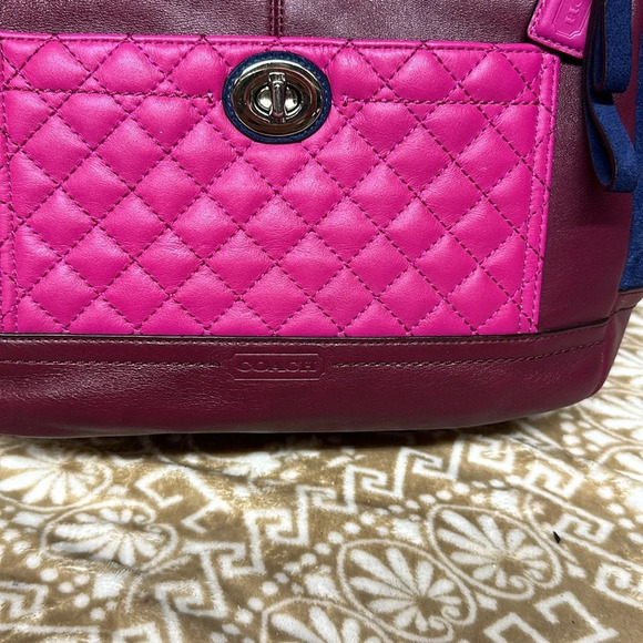 COACH 24693 Park Quilted Color Block CARRIE Leather Pink Blue Suede Purse - Picture 3 of 12